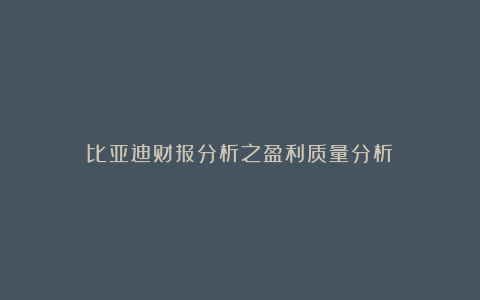 比亚迪财报分析之盈利质量分析