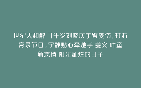 世纪大和解？74岁刘晓庆手臂受伤、打石膏录节目，宁静贴心牵她手|姜文|叶童|新恋情|阳光灿烂的日子