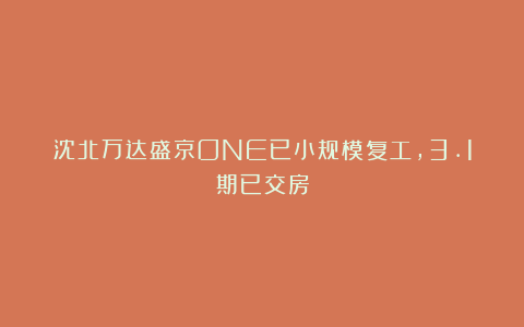 沈北万达盛京ONE已小规模复工，3.1期已交房