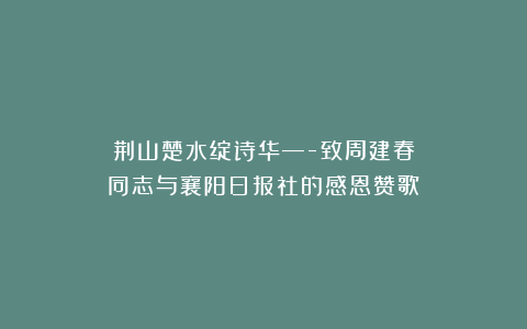 荆山楚水绽诗华—-致周建春同志与襄阳日报社的感恩赞歌