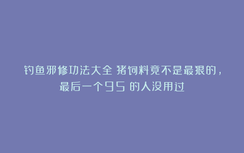 钓鱼邪修功法大全：猪饲料竟不是最狠的，最后一个95%的人没用过