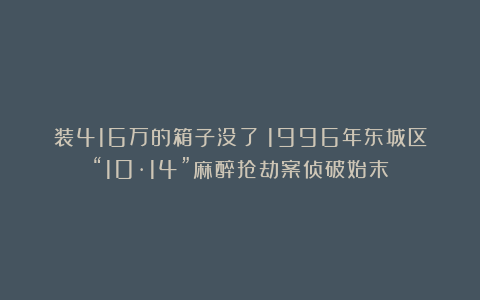 装416万的箱子没了！1996年东城区“10·14”麻醉抢劫案侦破始末