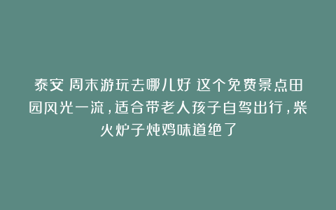泰安：周末游玩去哪儿好？这个免费景点田园风光一流，适合带老人孩子自驾出行，柴火炉子炖鸡味道绝了