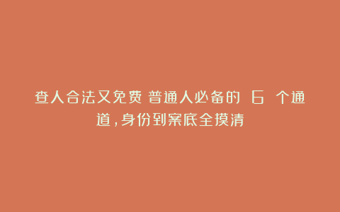 查人合法又免费！普通人必备的 6 个通道，身份到案底全摸清