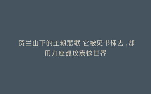​贺兰山下的王朝悲歌：它被史书抹去，却用九座孤坟震惊世界