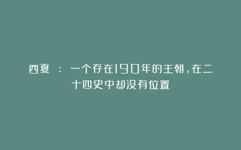西夏 : 一个存在190年的王朝，在二十四史中却没有位置