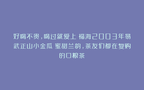 好喝不贵，喝过就爱上｜福海2003年易武正山小金瓜：蜜甜兰韵，茶友们都在复购的口粮茶