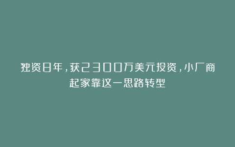 独资8年，获2300万美元投资，小厂商起家靠这一思路转型？