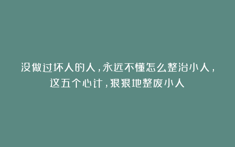 没做过坏人的人，永远不懂怎么整治小人，这五个心计，狠狠地整废小人！