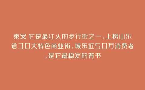 泰安：它是最红火的步行街之一，上榜山东省30大特色商业街，城东近50万消费者，是它最稳定的背书