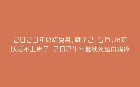 2023年总结复盘，赚了2.5万，决定以后不上班了，2024年继续死磕自媒体