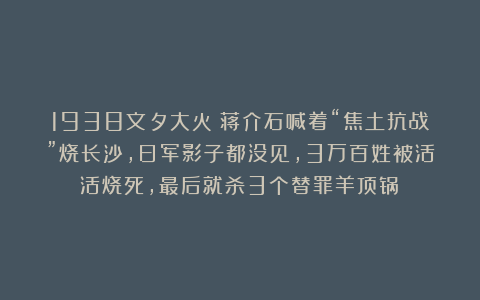 1938文夕大火：蒋介石喊着“焦土抗战”烧长沙，日军影子都没见，3万百姓被活活烧死，最后就杀3个替罪羊顶锅！