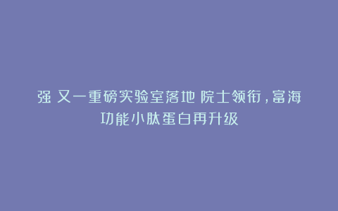 强！又一重磅实验室落地！院士领衔，富海功能小肽蛋白再升级