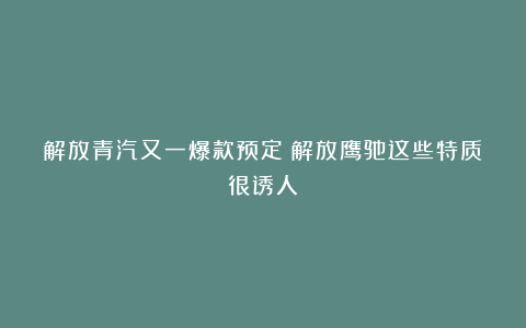 解放青汽又一爆款预定？解放鹰驰这些特质很诱人