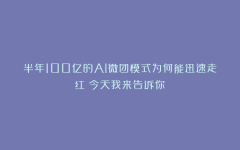 半年100亿的AI微团模式为何能迅速走红？今天我来告诉你！