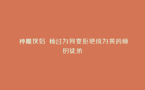 《神雕侠侣》：杨过为何要拒绝成为黄药师的徒弟？