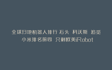 全球扫地机器人排行：石头 科沃斯 追觅 小米排名前四 只剩欧美iRobot