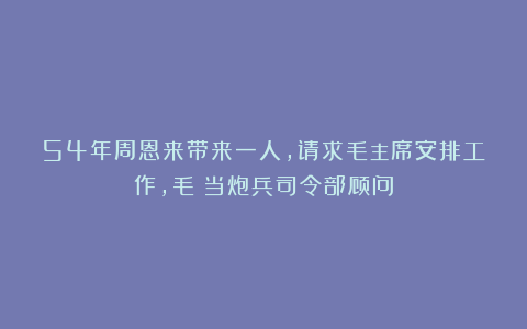 54年周恩来带来一人，请求毛主席安排工作，毛：当炮兵司令部顾问
