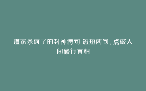 道家杀疯了的封神诗句！短短两句，点破人间修行真相
