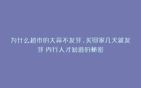 为什么超市的大蒜不发芽，买回家几天就发芽？内行人才知道的秘密
