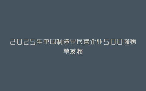 2025年中国制造业民营企业500强榜单发布