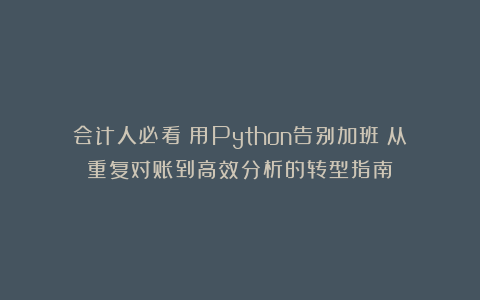 会计人必看！用Python告别加班：从重复对账到高效分析的转型指南