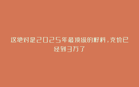 这绝对是2025年最顶级的籽料，克价已经到3万了！