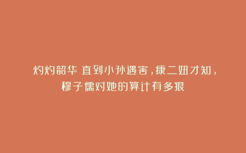 《灼灼韶华》直到小孙遇害，康二妞才知，穆子儒对她的算计有多狠
