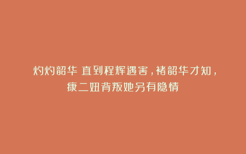 《灼灼韶华》直到程辉遇害，褚韶华才知，康二妞背叛她另有隐情
