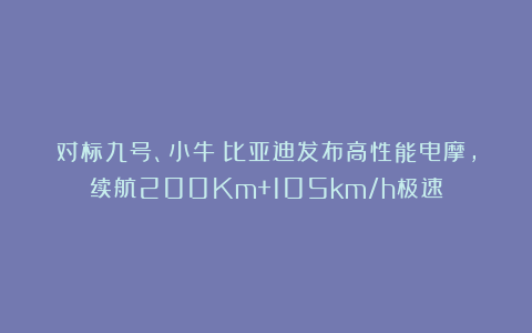 对标九号、小牛！比亚迪发布高性能电摩，续航200Km+105km/h极速