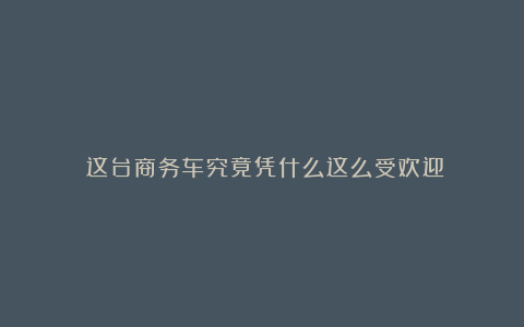 ❓这台商务车究竟凭什么这么受欢迎