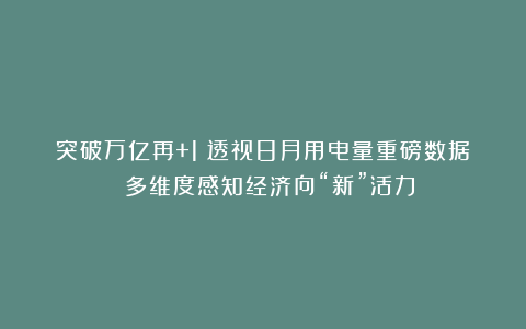 突破万亿再+1！透视8月用电量重磅数据 多维度感知经济向“新”活力