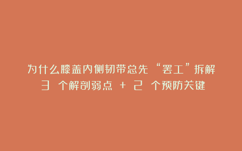 为什么膝盖内侧韧带总先 “罢工”？拆解：3 个解剖弱点 + 2 个预防关键