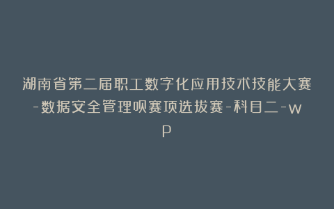 湖南省第二届职工数字化应用技术技能大赛-数据安全管理员赛项选拔赛-科目二-wp