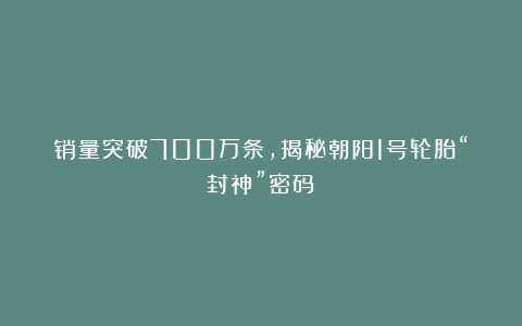 销量突破700万条，揭秘朝阳1号轮胎“封神”密码！