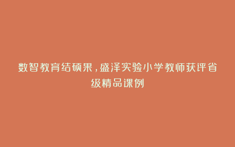 数智教育结硕果，盛泽实验小学教师获评省级精品课例