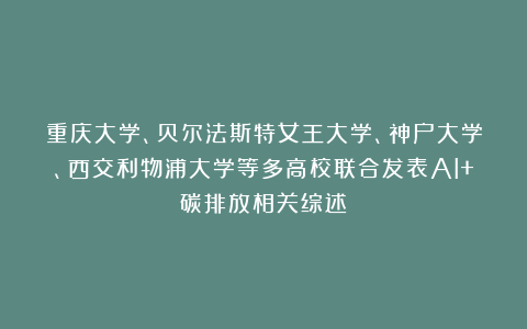 重庆大学、贝尔法斯特女王大学、神户大学、西交利物浦大学等多高校联合发表AI+碳排放相关综述