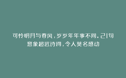 可怜明月与春风，岁岁年年事不同。21句意象超远诗词，令人莫名感动