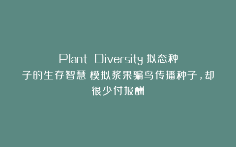 Plant Diversity|拟态种子的生存智慧：模拟浆果骗鸟传播种子，却很少付报酬！