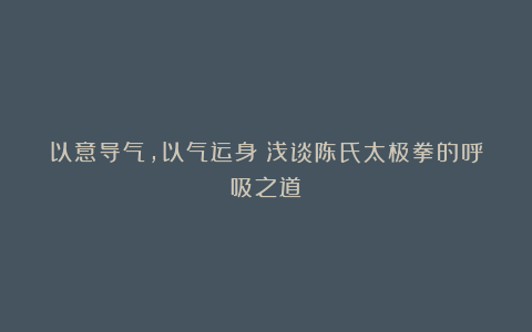 以意导气，以气运身：浅谈陈氏太极拳的呼吸之道