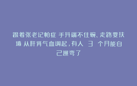 跟着张老记帕症：手抖端不住碗、走路要扶墙？从肝肾气血调起，有人 3 个月能自己遛弯了
