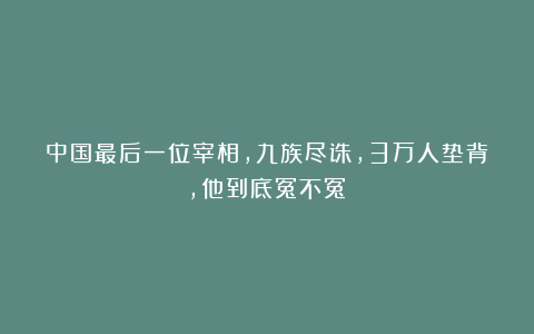中国最后一位宰相，九族尽诛，3万人垫背，他到底冤不冤？