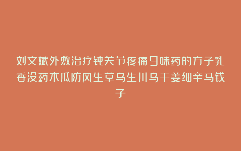 刘文斌外敷治疗骨关节疼痛9味药的方子乳香没药木瓜防风生草乌生川乌干姜细辛马钱子