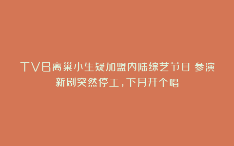 TVB离巢小生疑加盟内陆综艺节目！参演新剧突然停工，下月开个唱