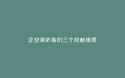 企业家必备的三个战略维度