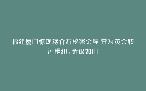 福建厦门惊现蒋介石秘密金库！曾为黄金转运枢纽，金银如山！