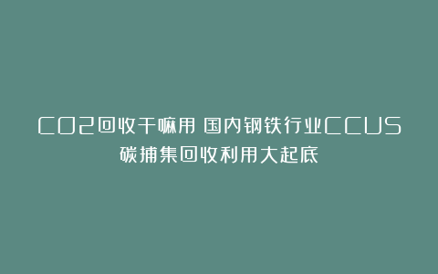 CO2回收干嘛用？国内钢铁行业CCUS碳捕集回收利用大起底