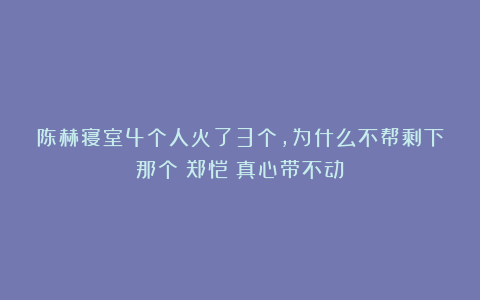 陈赫寝室4个人火了3个，为什么不帮剩下那个？郑恺：真心带不动！