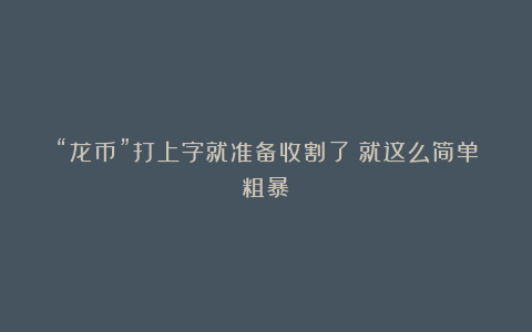 “龙币”打上字就准备收割了？就这么简单粗暴