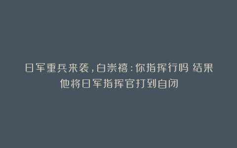 日军重兵来袭，白崇禧:你指挥行吗？结果他将日军指挥官打到自闭